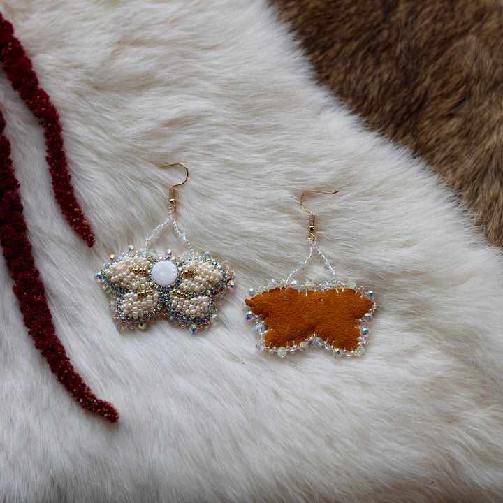 Mercedes G. Petite Cream Raised Half Floral Earrings