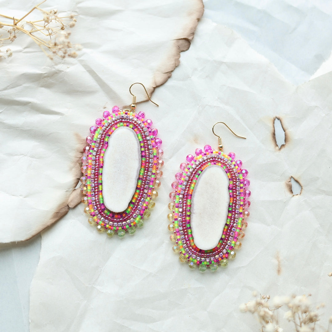TLee Beads Neon Beaded Moose Antler Earrings