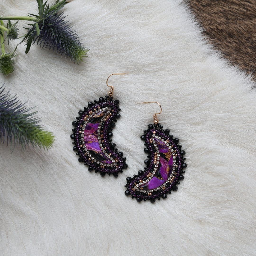 Mercedes G. Clay Cab Crescent Moon Beaded Earrings