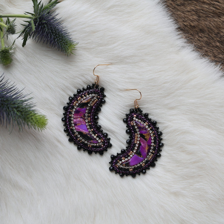 Mercedes G. Clay Cab Crescent Moon Beaded Earrings