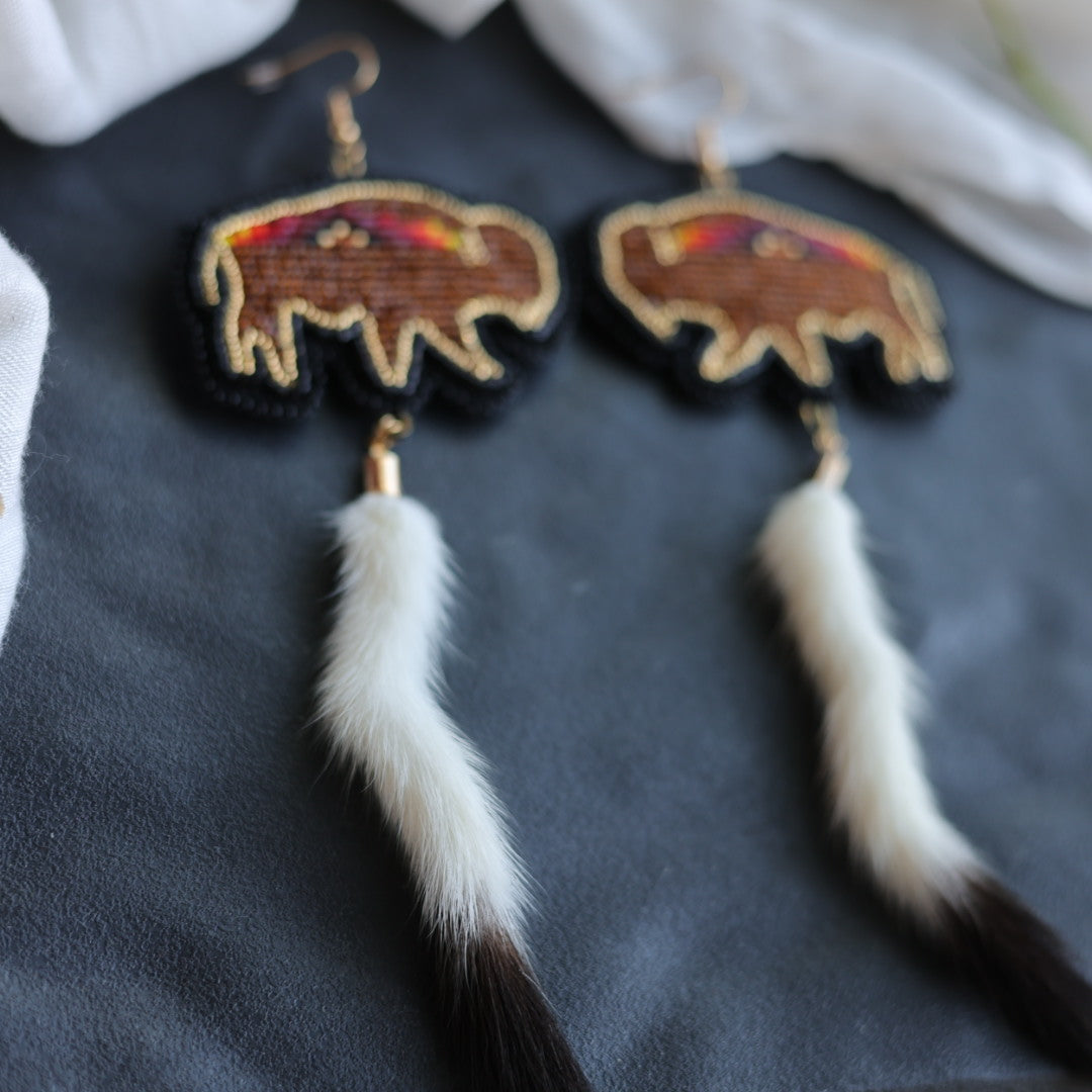 Beth Rose Designs Bison Beaded & Ermine Tail Earrings