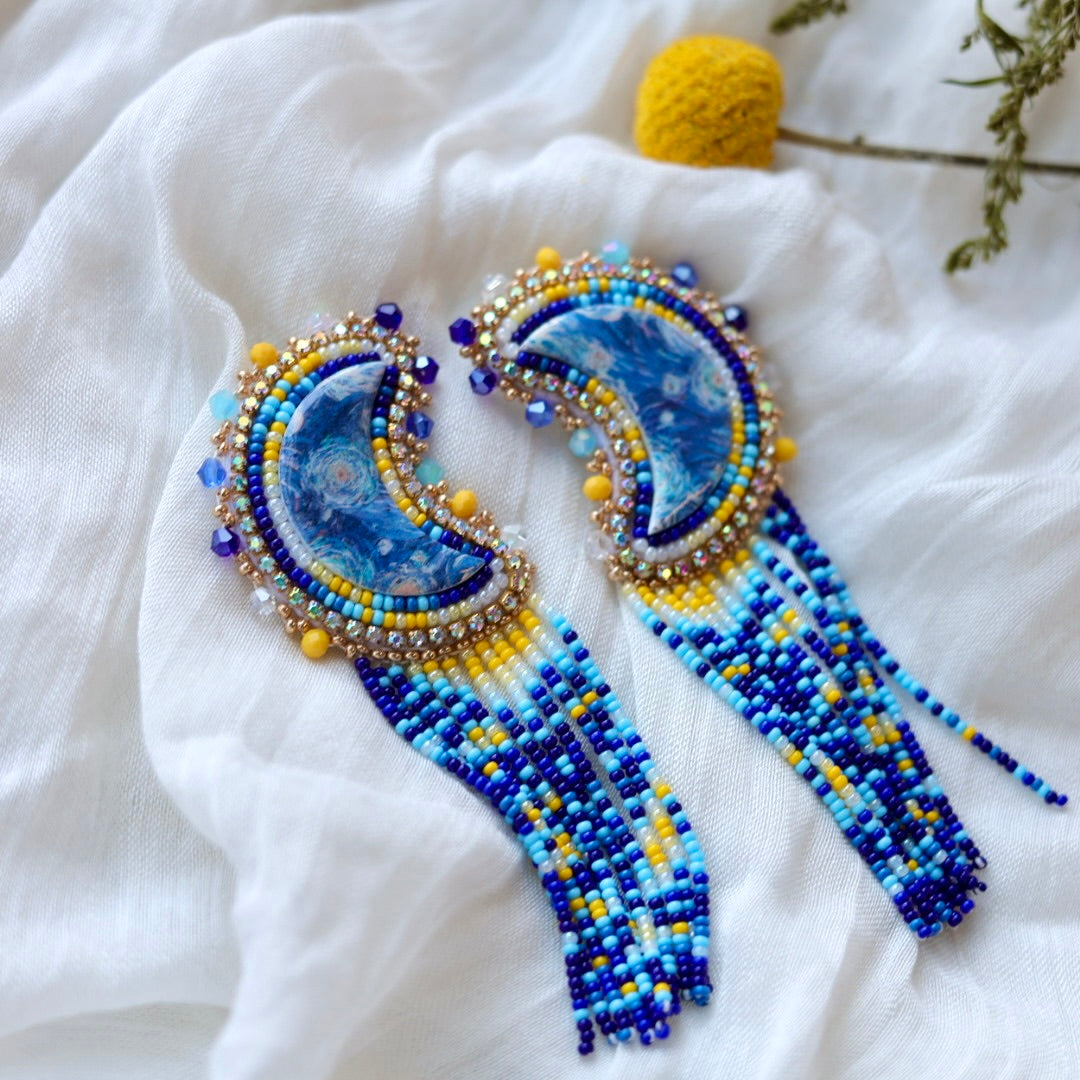 Prairie Beads Starry Night Fringe Earrings