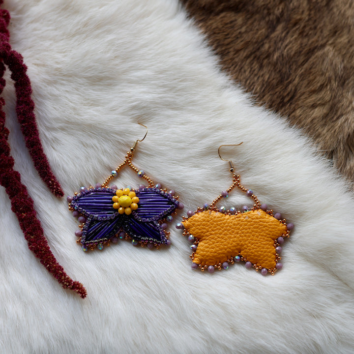 Mercedes G. Purple Quill Half Floral Earrings