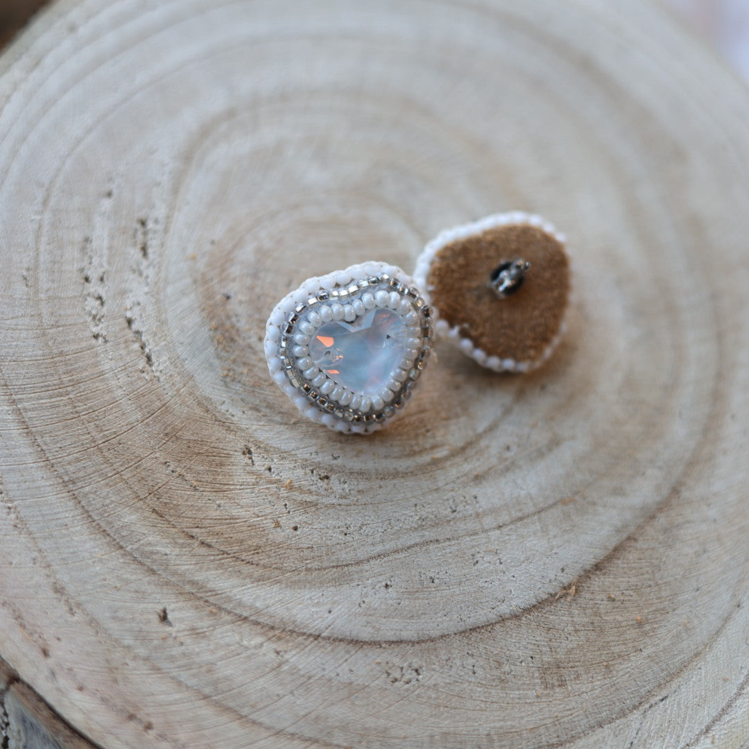 Boreal Forest Beads Tiny Gem Heart Beaded Earrings