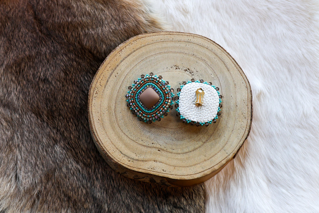 Nikki P. Turquoise & Brown Clip-on Earrings