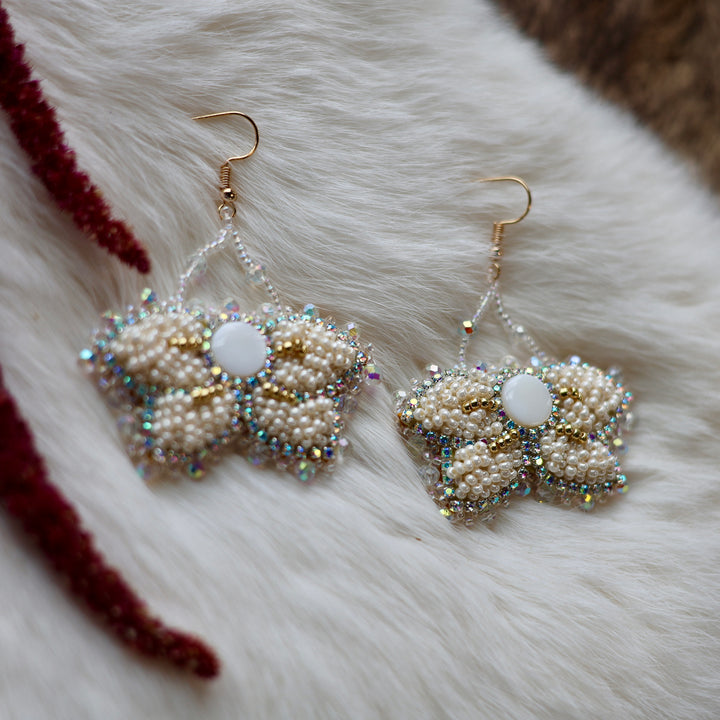 Mercedes G. Petite Cream Raised Half Floral Earrings