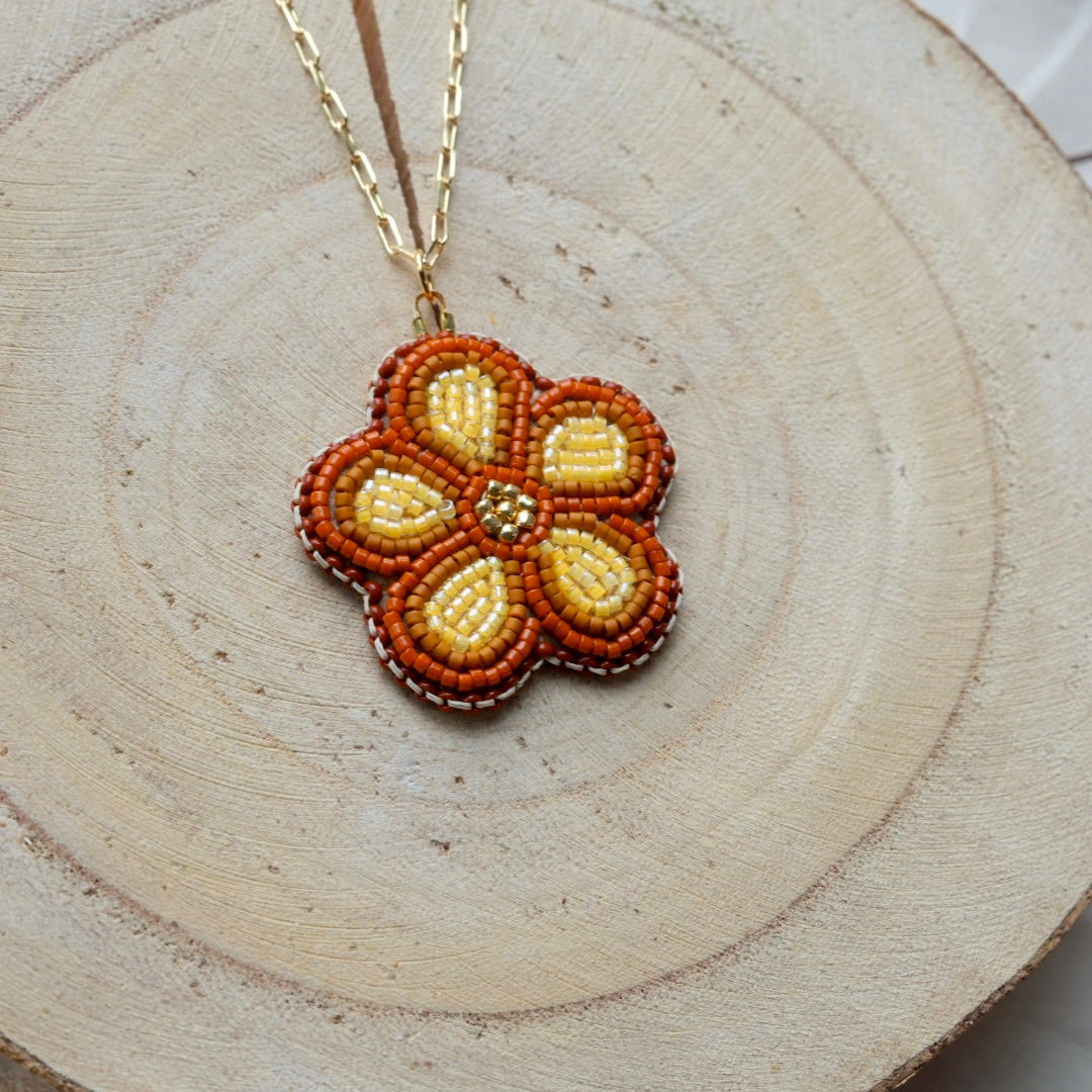 Windy North Designs Amber Floral Beaded Necklace & Earrings