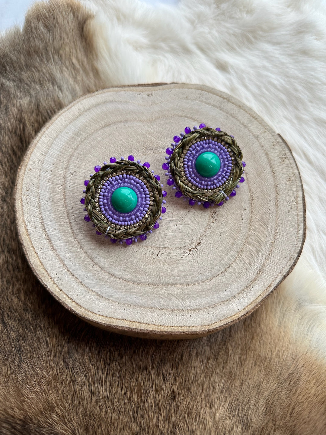 Katawashishin Beadwork Purple Braided Sweetgrass Earrings