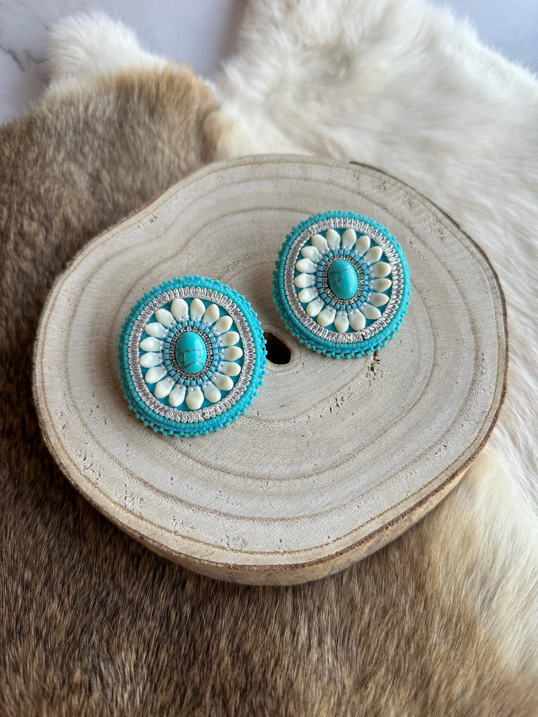 Beth Rose Designs Elk Teeth Turquoise Earrings