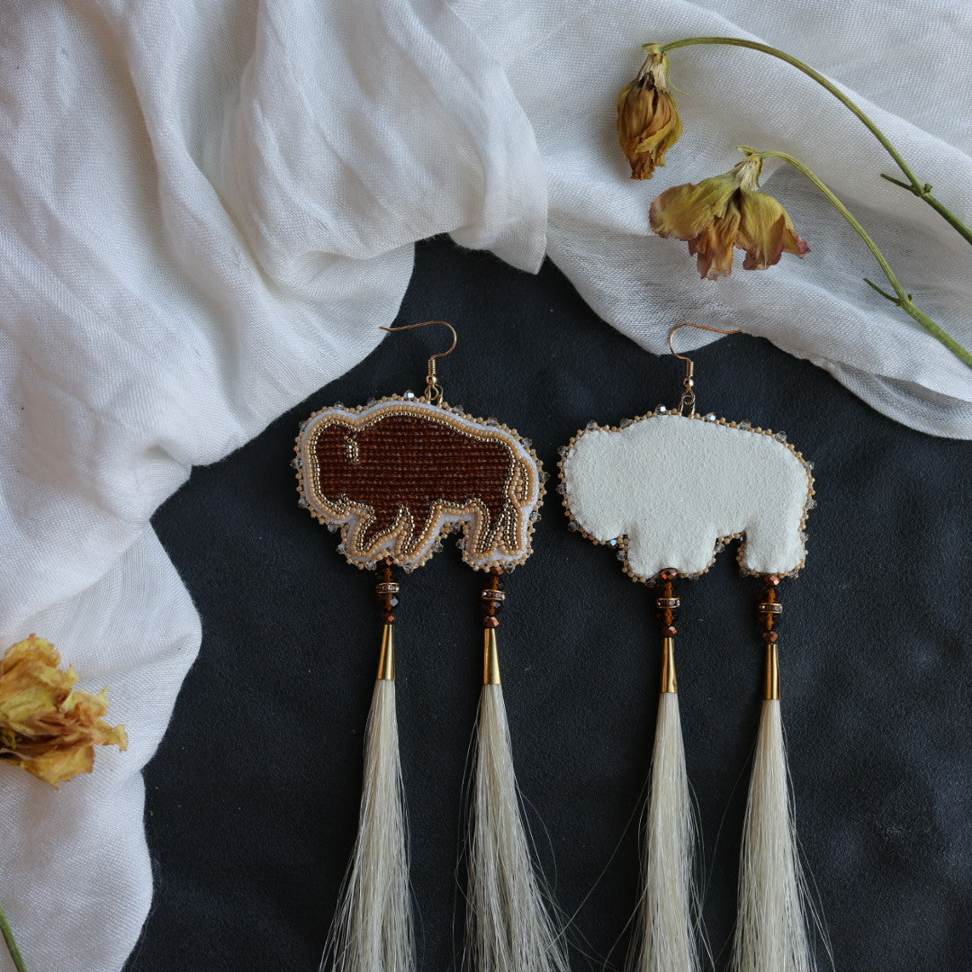Beth Rose Designs Bison Beaded & Horsehair Earrings