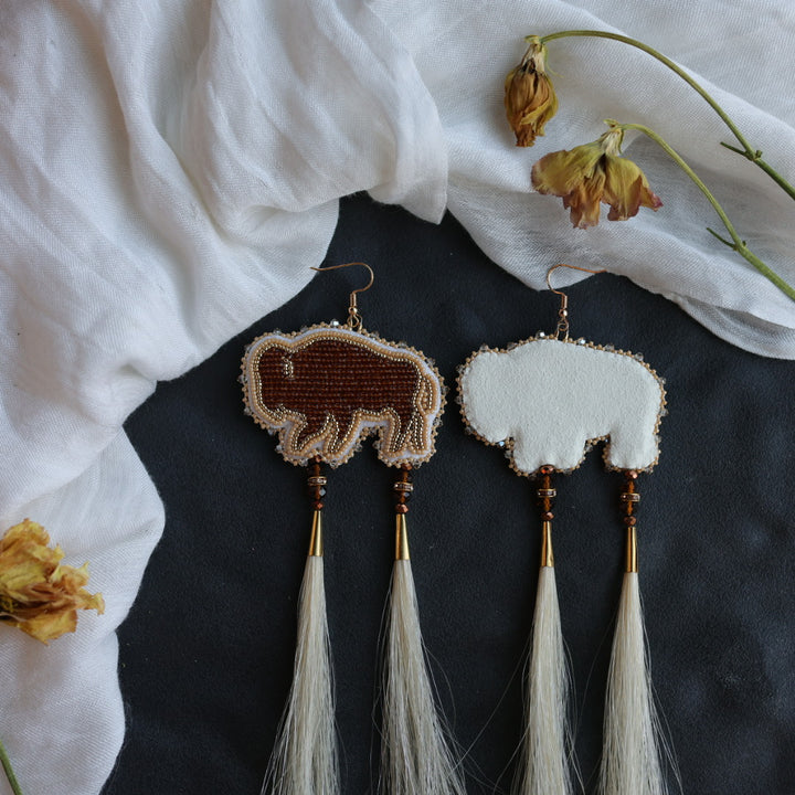 Beth Rose Designs Bison Beaded & Horsehair Earrings