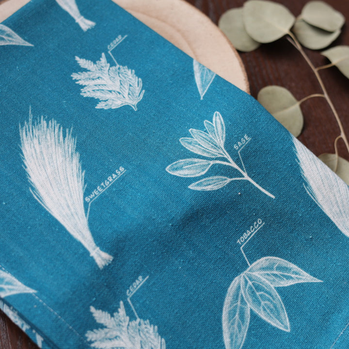 Roots and Patterns Our Medicines Teal Tea Towel
