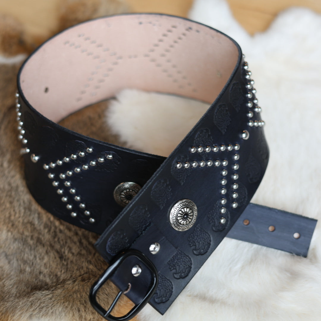 Iskotew Pahkekin 33" Eagle Stamped Leather Belt