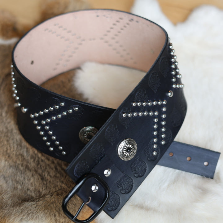 Iskotew Pahkekin 33" Eagle Stamped Leather Belt