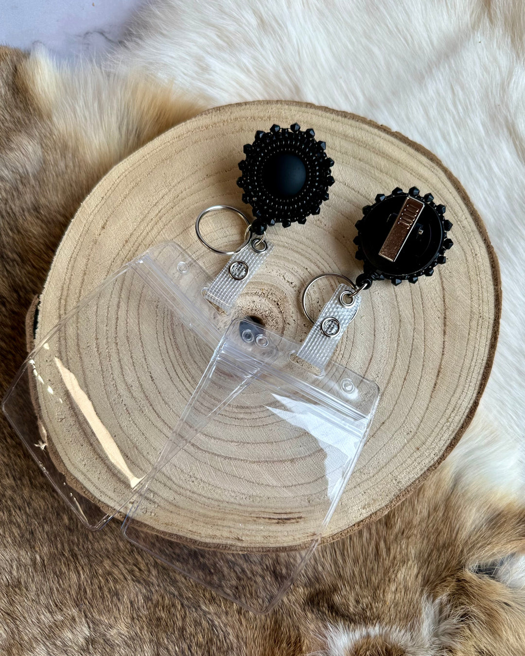 One Fire Beads Black Beaded Badge Reels