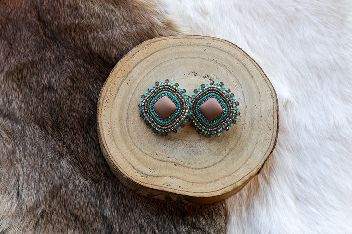 Nikki P. Turquoise & Brown Clip-on Earrings