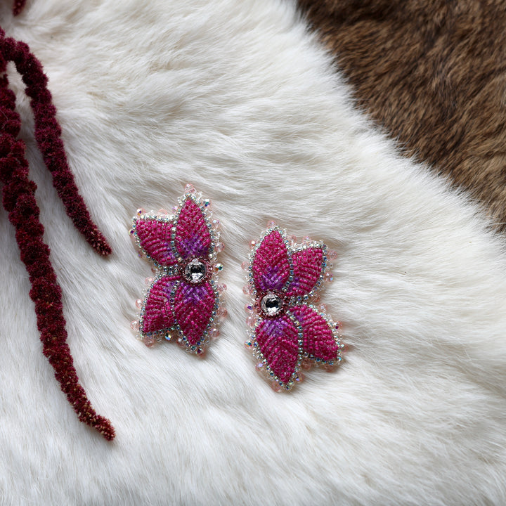 Mercedes G. Bright Pink Raised Half Floral Earrings