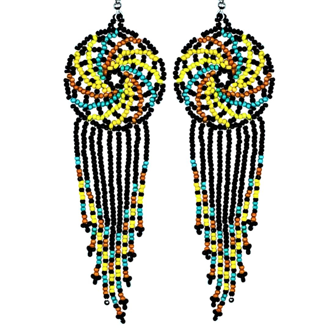 Tribal Root Pinwheel Fringe Earrings