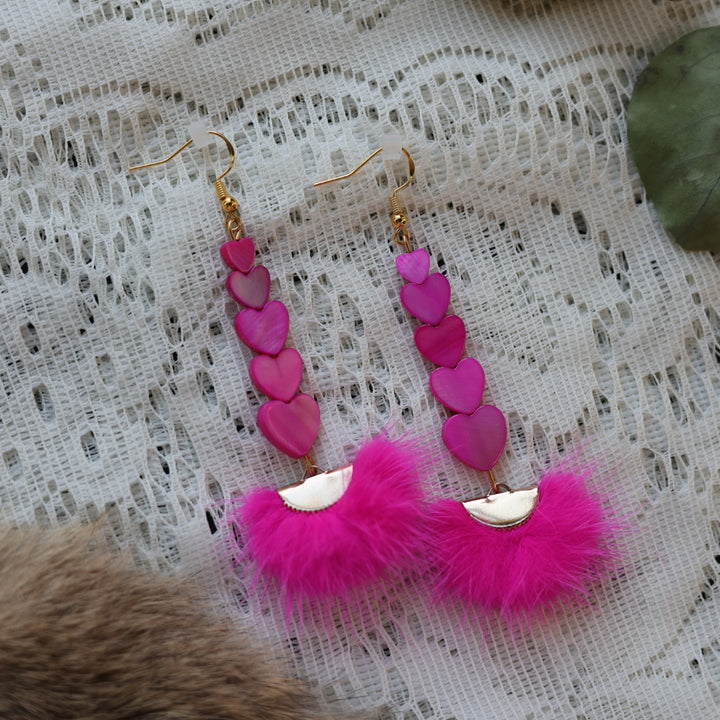 Prairie Sage Beadwork Dyed Mother of Pearl & Mink Drop Earrings