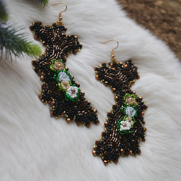 Mercedes G. Floral Moose Antler Beaded Earrings