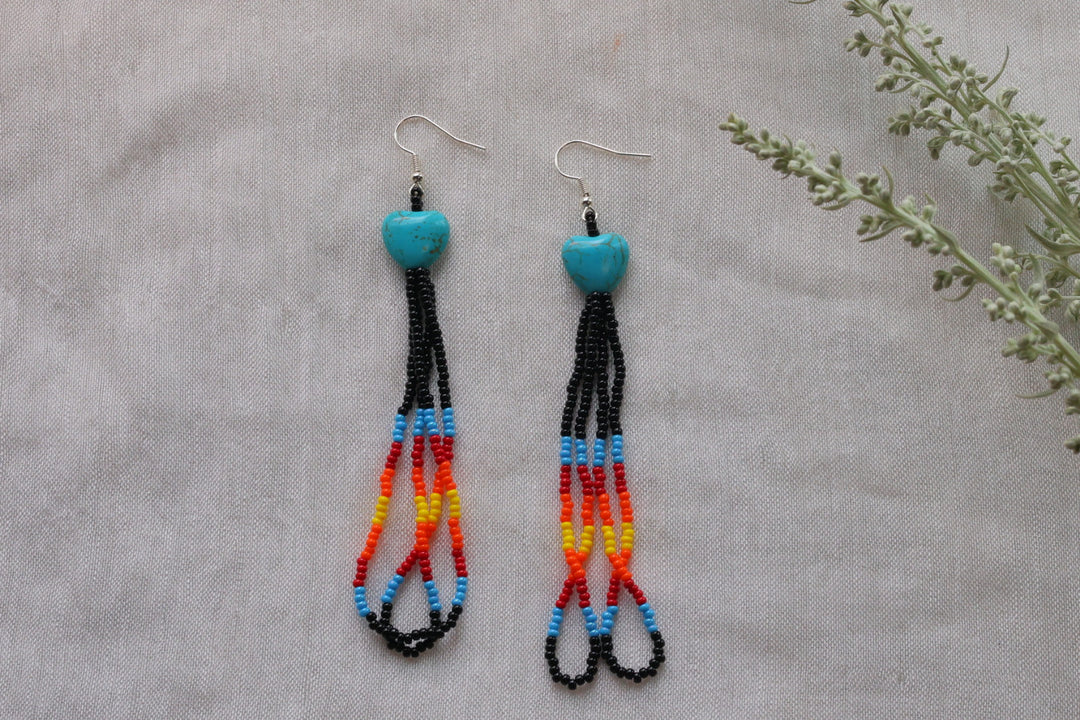 Helen H. Turquoise Heart Fringe Earrings