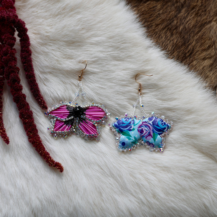 Mercedes G. Petite Pink Quill Half Floral Earrings