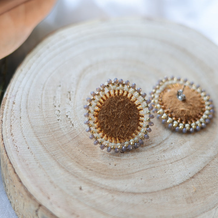 Boreal Forest Beads Simple Beaded Moose Hide Round Studs