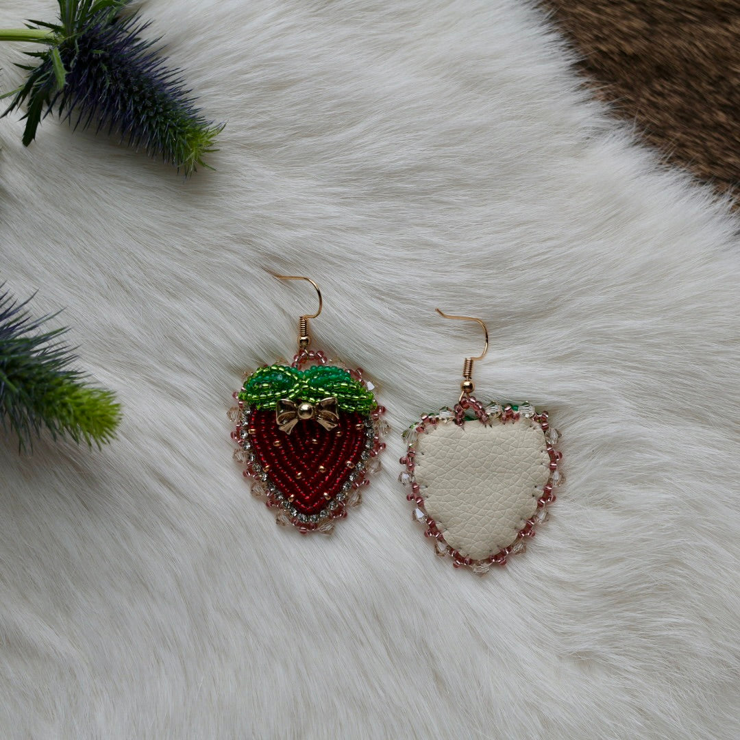 Mercedes G. Small Strawberry Bow Charm Beaded Earrings