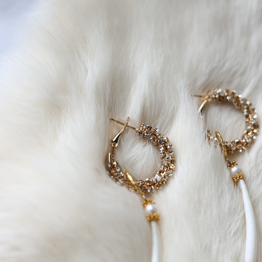 Kristina Cardinal Rhinestone Hoop & Dentalium Drop Earrings