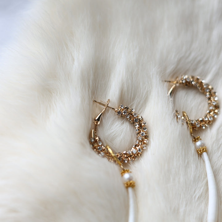 Kristina Cardinal Rhinestone Hoop & Dentalium Drop Earrings