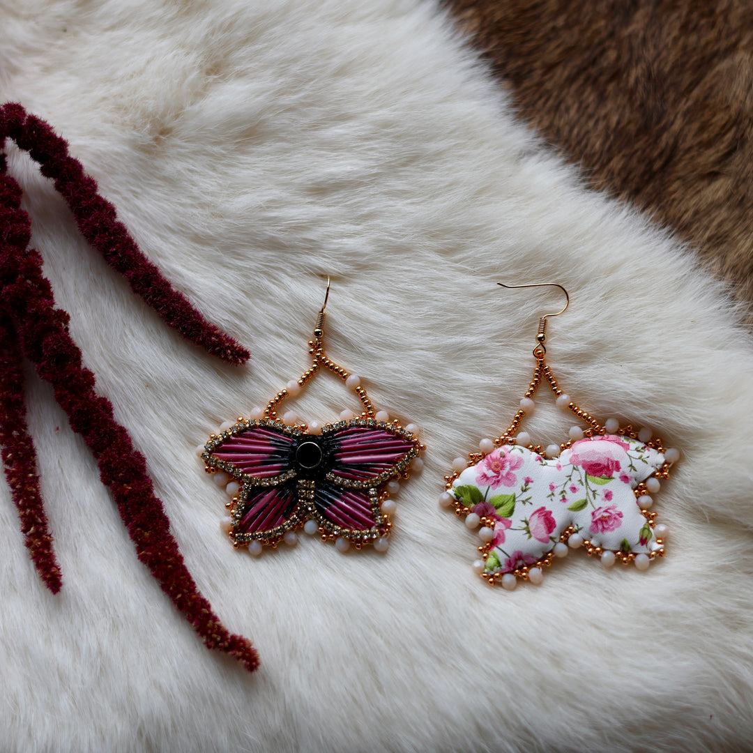 Mercedes G. Maroon Quill Half Floral Earrings