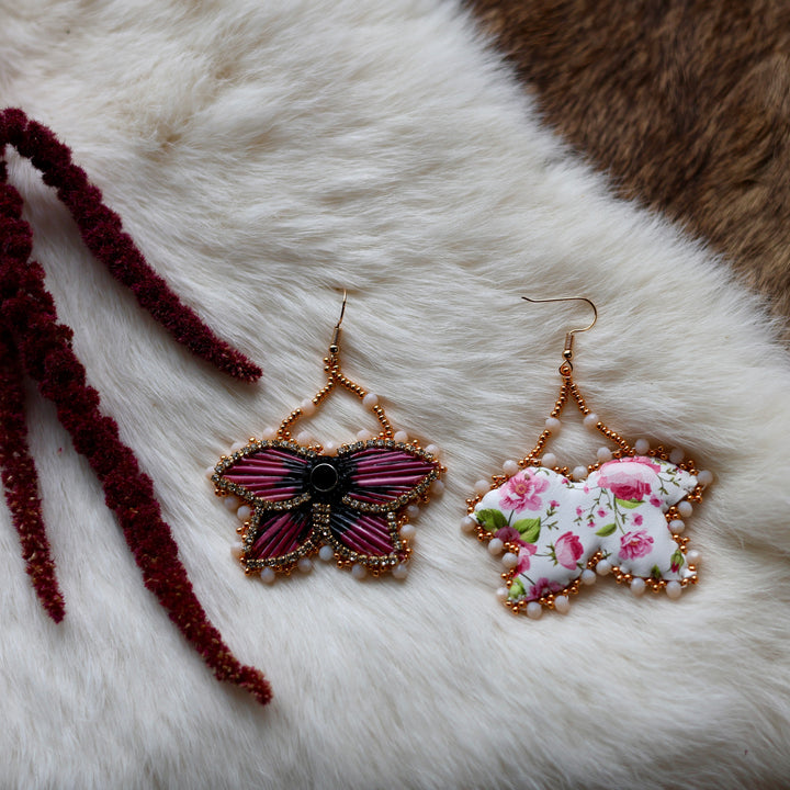 Mercedes G. Maroon Quill Half Floral Earrings