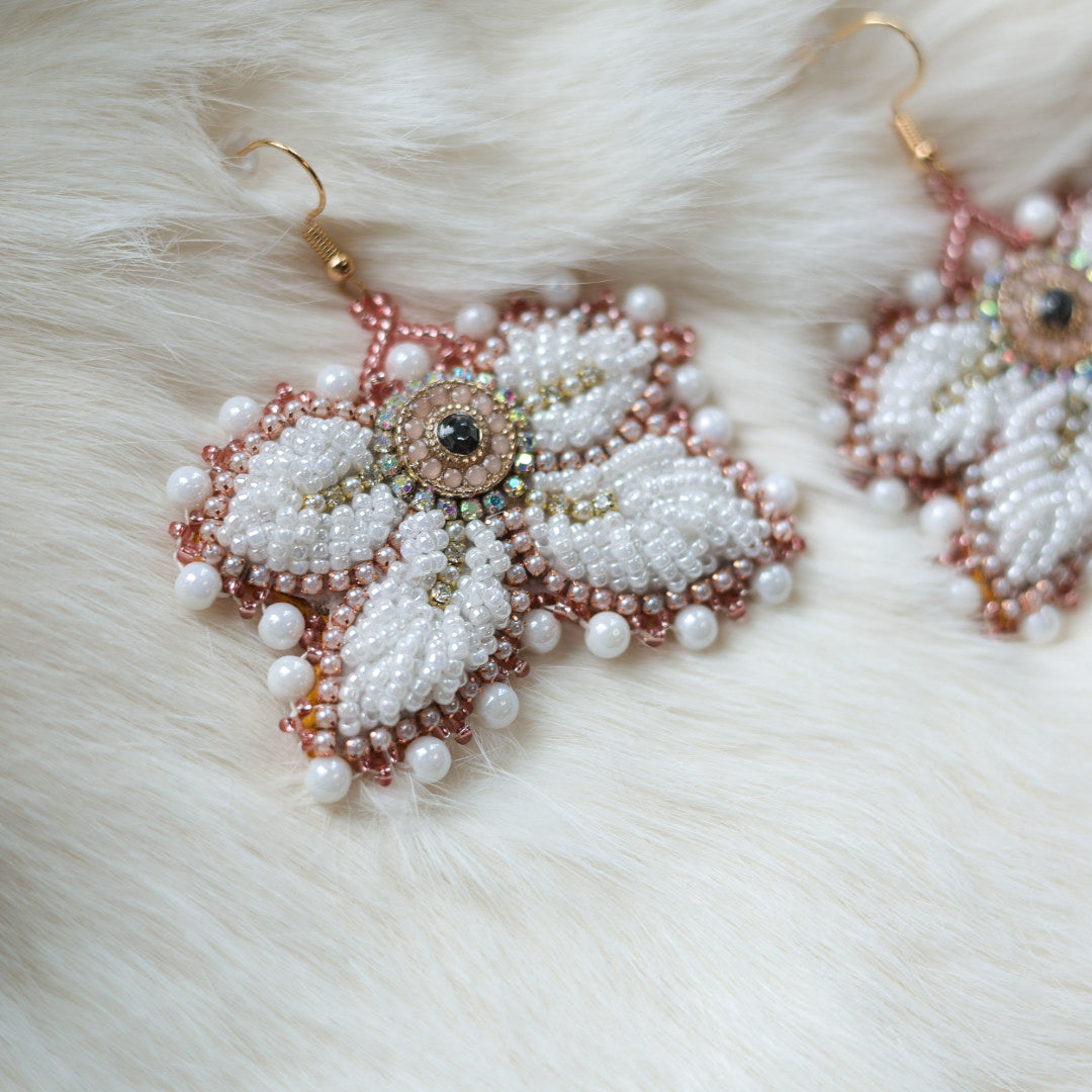 Mercedes G. Rose Gold Raised Half Floral Earrings Small