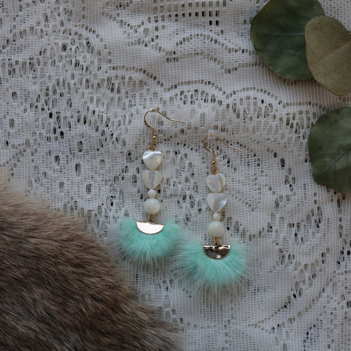 Prairie Sage Beadwork Mother of Pearl & Mink Drop Earrings
