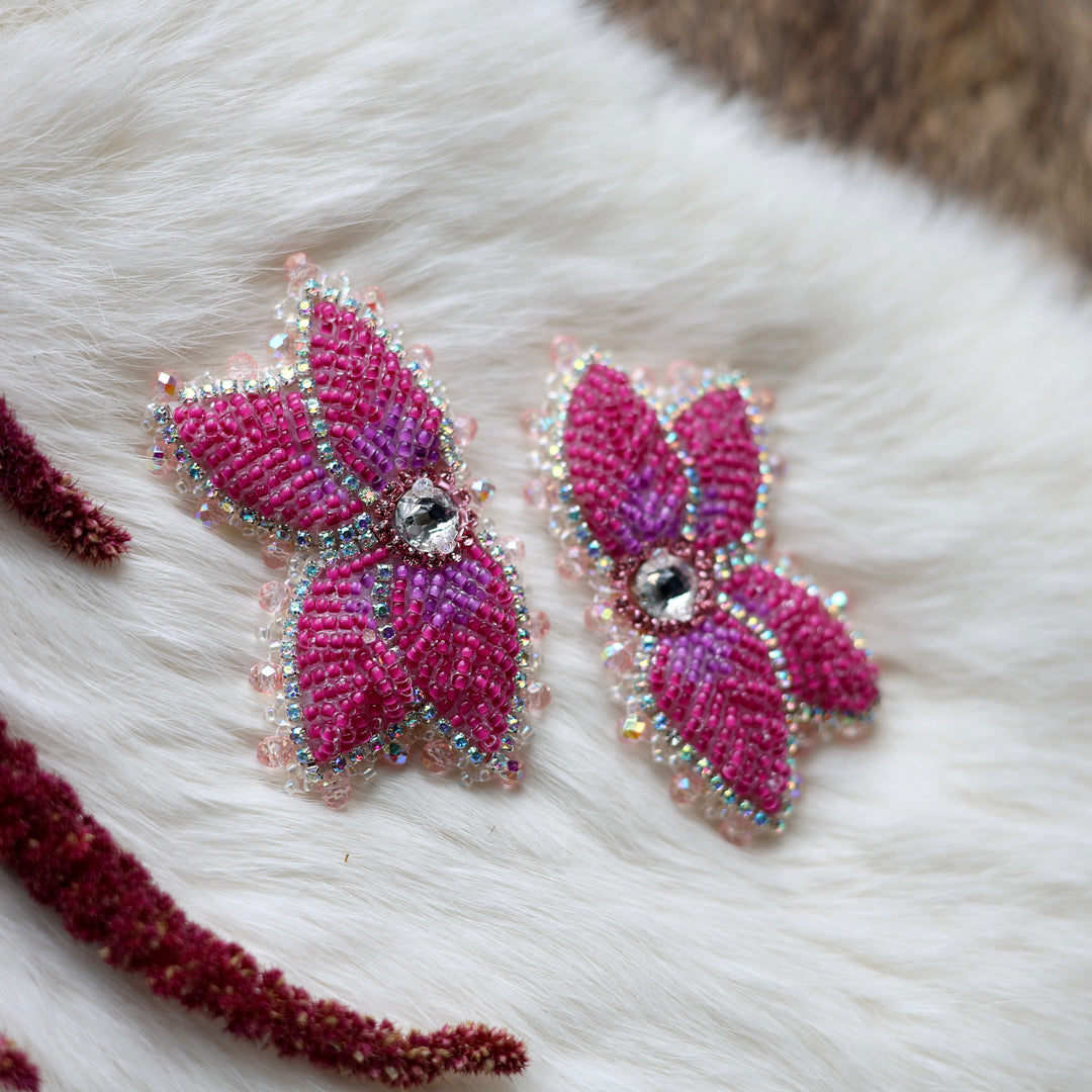 Mercedes G. Bright Pink Raised Half Floral Earrings