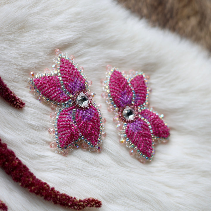 Mercedes G. Bright Pink Raised Half Floral Earrings