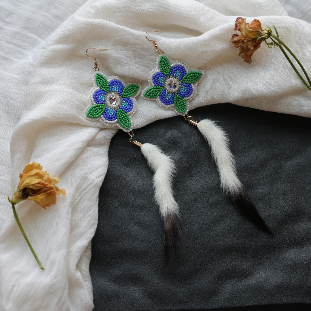 Beth Rose Designs Blue Floral & Ermine Tail Earrings