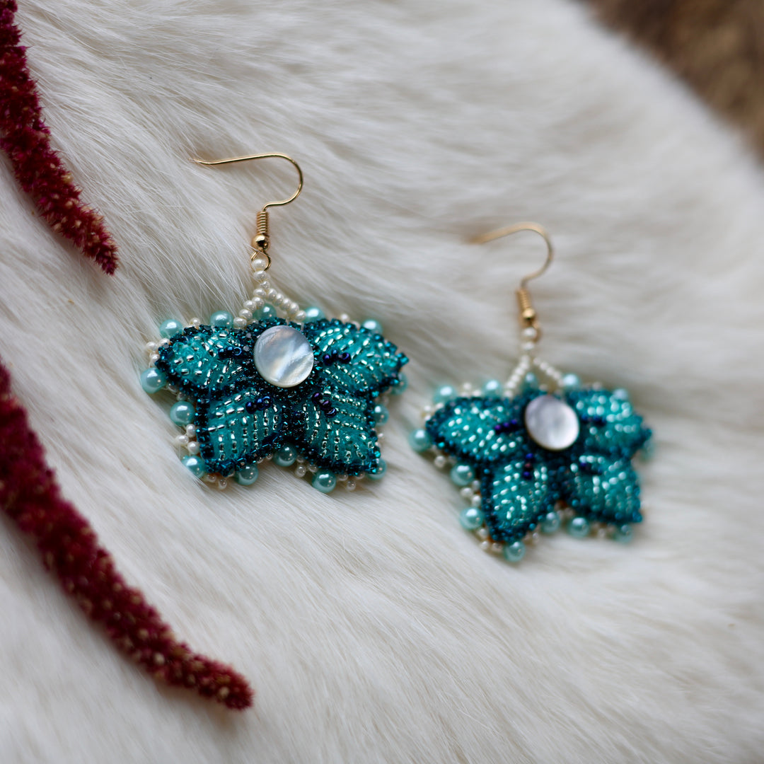 Mercedes G. Petite Teal Raised Half Floral Earrings