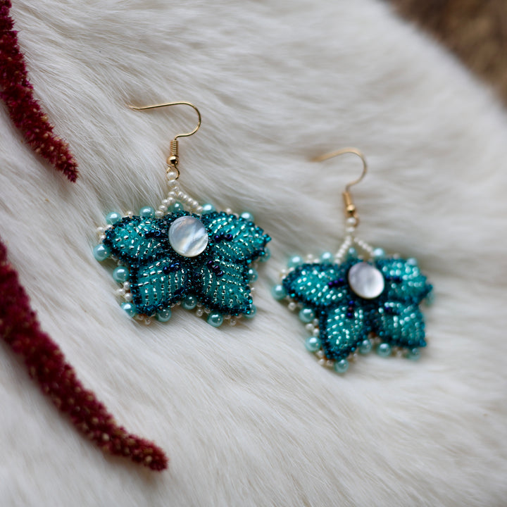 Mercedes G. Petite Teal Raised Half Floral Earrings