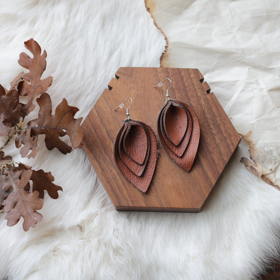 1885 Leather Co. Brown Leather Petal Trio Earrings