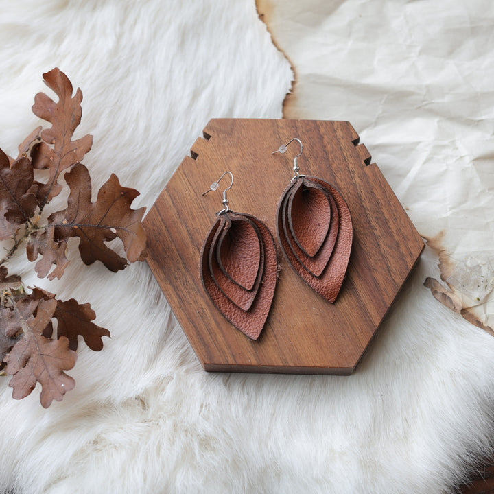 1885 Leather Co. Brown Leather Petal Trio Earrings