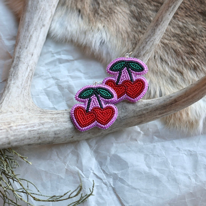 Keegan W. Heart Cherry Beaded Earrings