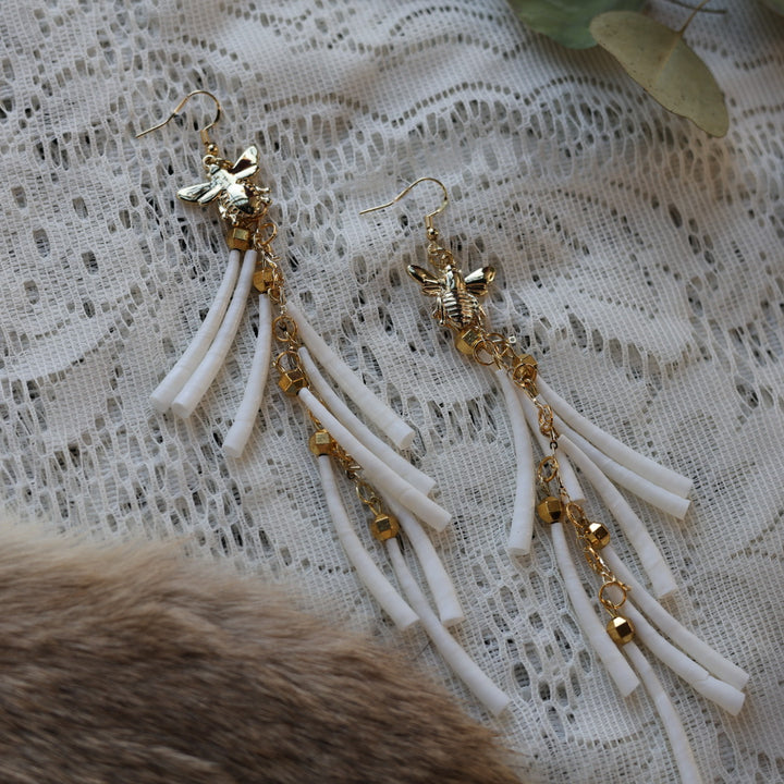 Prairie Sage Beadwork Dentalium Fringe Earrings