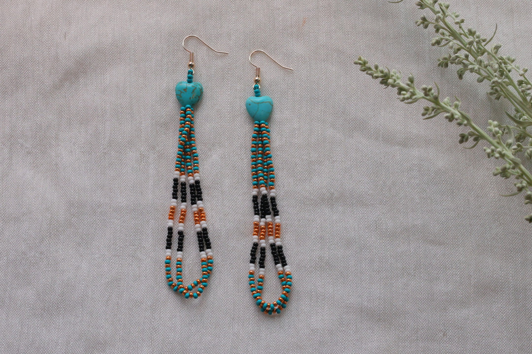 Helen H. Turquoise Heart Fringe Earrings