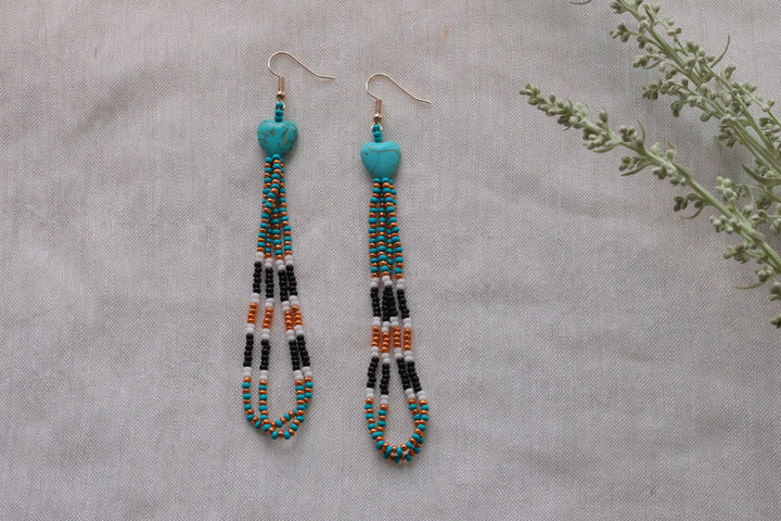 Helen H. Turquoise Heart Fringe Earrings