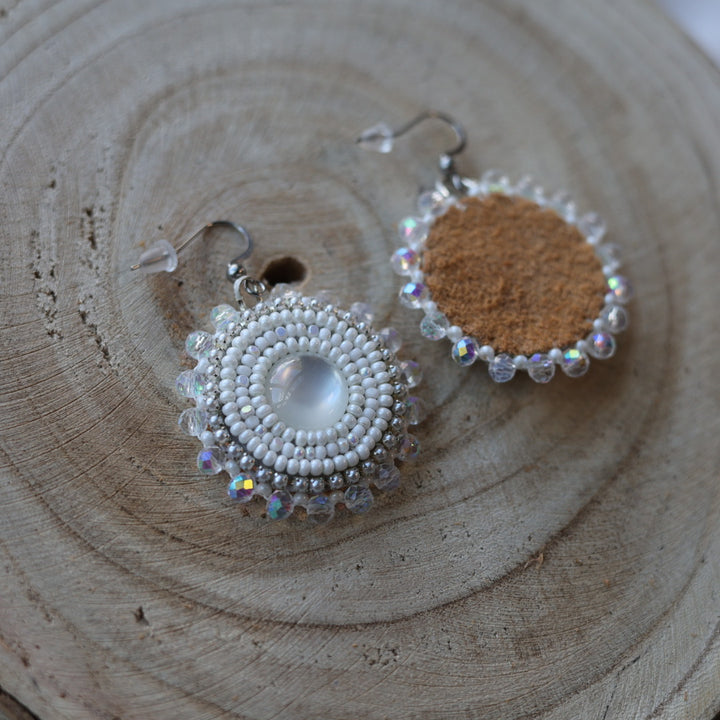 Boreal Forest Beads Pearlescent Round Beaded Earrings