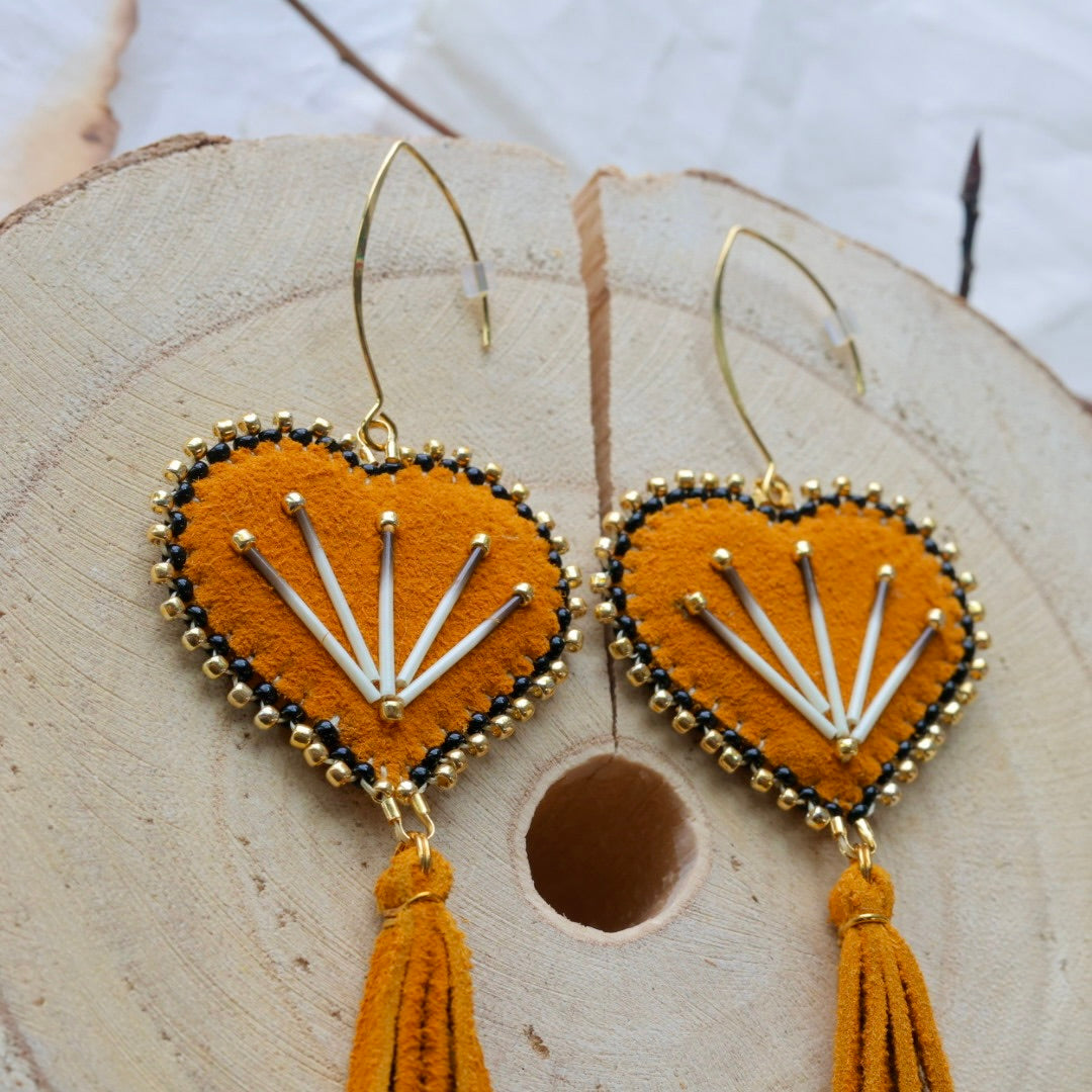 Windy North Designs Deer Hide Heart Drop Earrings