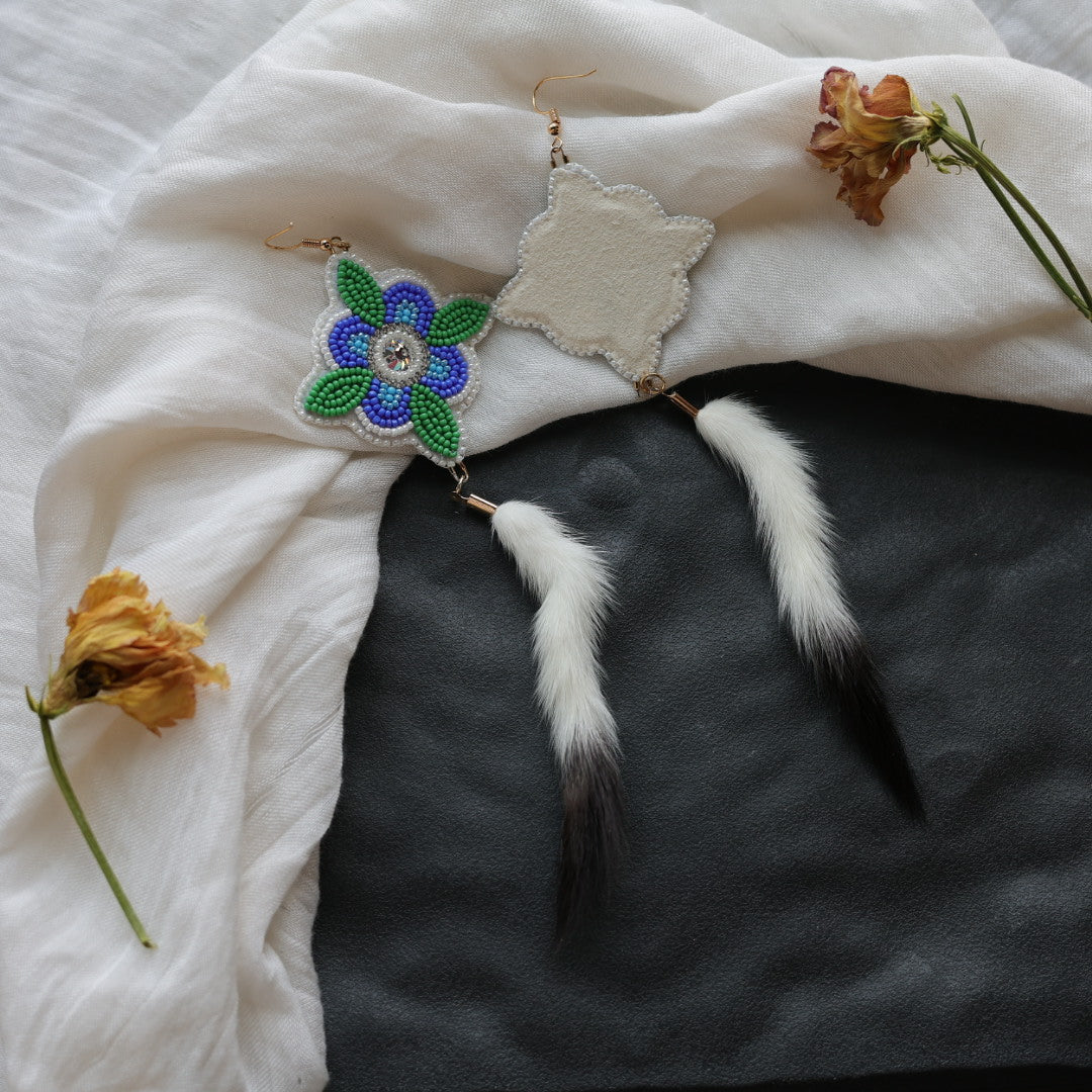 Beth Rose Designs Blue Floral & Ermine Tail Earrings