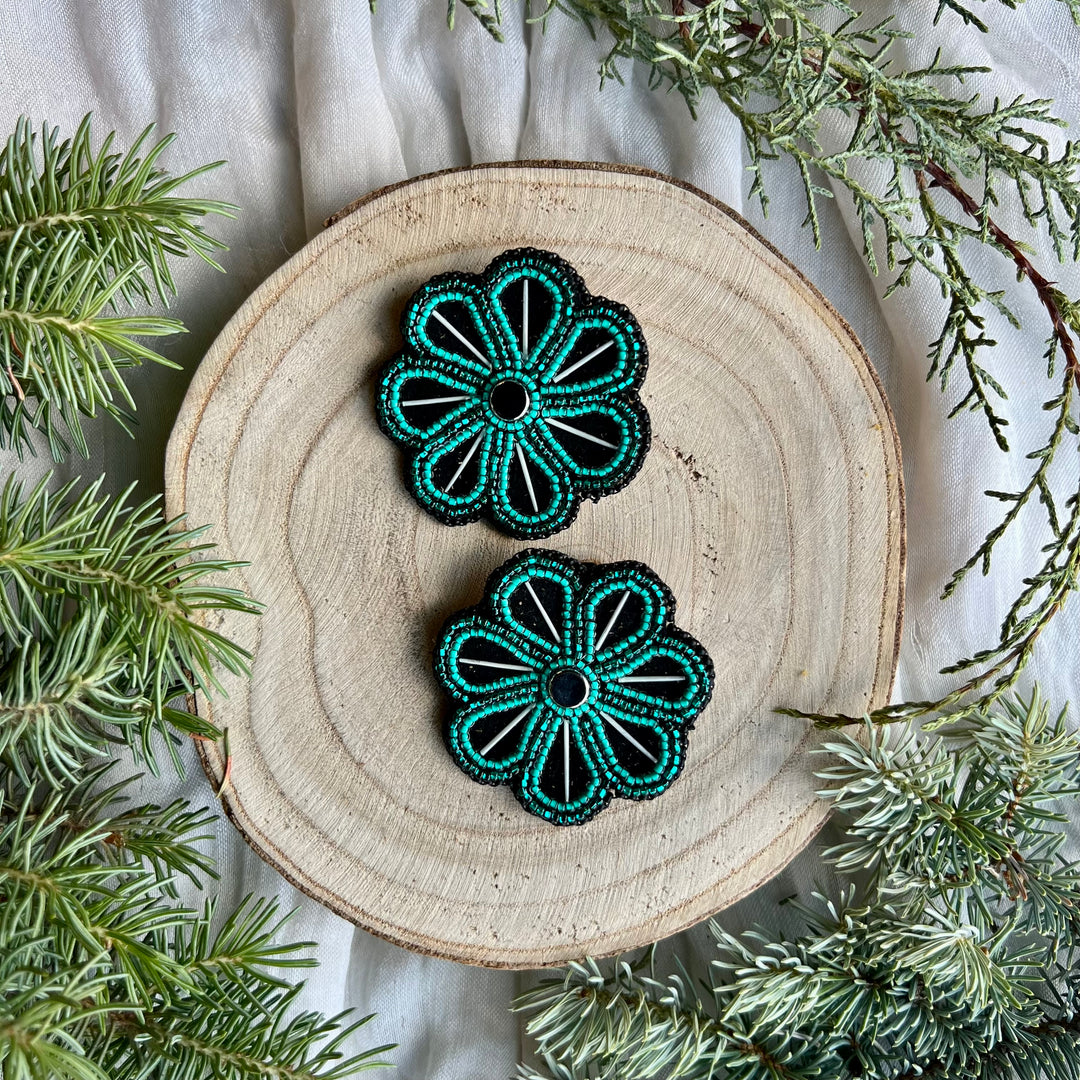 Boreal Forest Beads Teal Flower Earrings