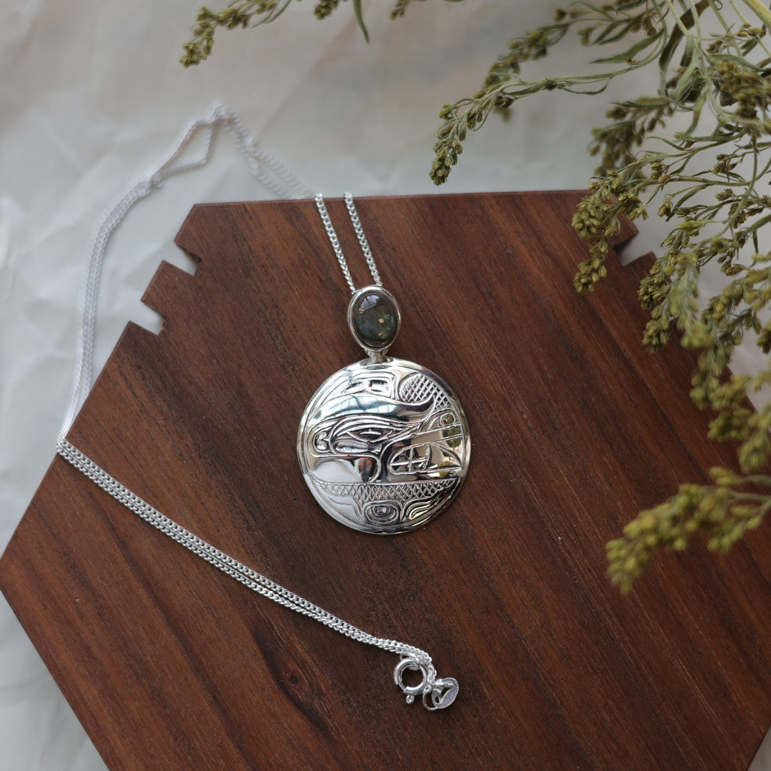 Medicine Bear Arts Grandmother Wolf Silver Inlay Pendant